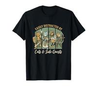 Easily Distracted By Cats and Side Quests Funny RPG Gamer T-Shirt