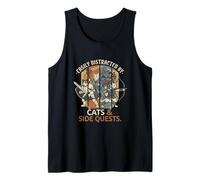 Easily Distracted By Cats and Side Quests Funny RPG Gamer Tank Top