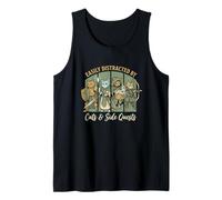 Easily Distracted By Cats and Side Quests Funny RPG Gamer Tank Top
