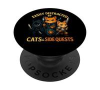 Easily Distracted by Cats and Side Quests RPG Gamer PopSockets Adhesive PopGrip