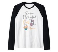 Easily Distracted By Cats and Yarn Cat Crochet Knitting Raglan Baseball Tee