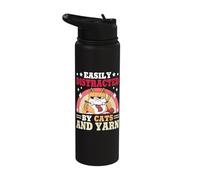 Easily Distracted By Cats and Yarn Crocheting Sewing Stainless Steel Insulated Water Bottle
