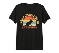 Easily Distracted by Cats & Rowing Retro Vintage Cat Lovers Premium T-Shirt