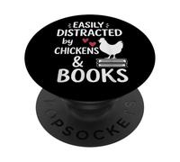 Easily Distracted By Chickens And Books Funny Chicken Lover PopSockets Adhesive PopGrip