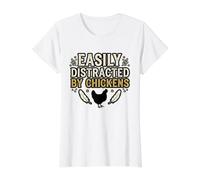 Easily Distracted by Chickens Chicken Farmer Humor Value Graphic T-Shirt, Women, White, XS