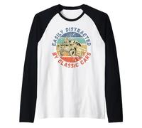 Easily Distracted By Classic Cars Funny Antique Vintage Raglan Baseball Tee