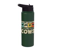 Easily Distracted By Cows Dairy Farming Cow Farmer Stainless Steel Insulated Water Bottle