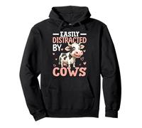 Easily Distracted By Cows Farmer Cattle Pullover Hoodie
