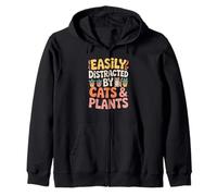 Easily Distracted By Cute Cats And Happy Houseplants Zip Hoodie