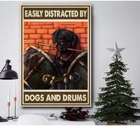 Easily Distracted By Dogs And Drums Poster, Kitchen Bathroom Bedroom Wall Decor Kitchen Decor Wall Decor Poster Metal Sign 8X12 Inches
