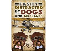 Easily Distracted By Dogs And Planes. Old Kitchen Pub Funny Wall Art Decor Metal Sign Poster 8X12 Inches