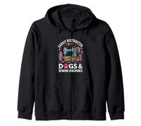 Easily Distracted By Dogs And Sewing Machines Sewing Sewer Zip Hoodie