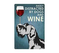 Easily Distracted By Dogs And Wine Style Art Hanging Sign Poster,Cafe Wall Decor Kitchen Decor Wall Decor Poster Metal Sign 8X12 Inches
