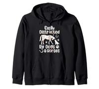 Easily Distracted By Dogs & Horses Lover Funny Women Girls Zip Hoodie