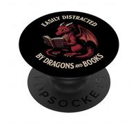 Easily Distracted By Dragons And Books PopSockets Adhesive PopGrip