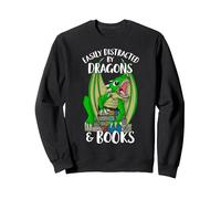 Easily Distracted By Dragons and Books Sweatshirt, Adult Unisex, Black, X-Large