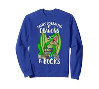 Easily Distracted By Dragons and Books Sweatshirt, Adult Unisex, Royal Blue, Small