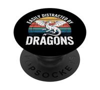 Easily Distracted By Dragons Fantasy Nerd Humor PopSockets Adhesive PopGrip
