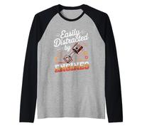 Easily Distracted By Engines Motorcycle Racing Raglan Baseball Tee
