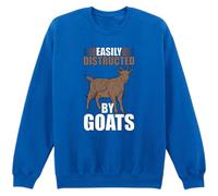 Easily Distracted by Goats Jumper - Funny Animal Lover Cardigan - Goat Farmer Rancher Pet Owner - Cute Goat Herding Apparel - Farmers, Shepherds, Goat Enthusiasts & Herd Owners Gift Sweatshirt Royal