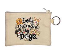 Easily Distracted by Happy Dogs Key Chain Coin Purse Beige