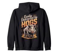 Easily Distracted By Hogs Hunting Wild Boar Zip Hoodie