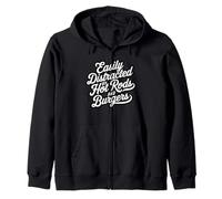 Easily Distracted by Hot Rods and Burgers Fun Car Nut Humor Zip Hoodie