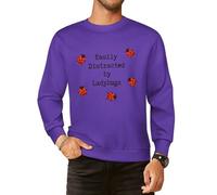 Easily Distracted By Ladybugs Men Graphic Sweatshirts Cotton Crew Neck Long Sleeve Casual Pullover Tops