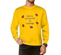 Easily Distracted By Ladybugs Men Graphic Sweatshirts Cotton Crew Neck Long Sleeve Casual Pullover Tops