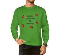 Easily Distracted By Ladybugs Men Graphic Sweatshirts Cotton Crew Neck Long Sleeve Casual Pullover Tops