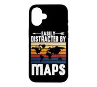Easily Distracted By Maps Earth Geographer Geography Teacher Case for iPhone 16