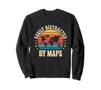 Easily Distracted By Maps Retro World Map Travel Sweatshirt