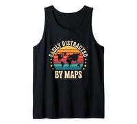 Easily Distracted By Maps Retro World Map Travel Tank Top