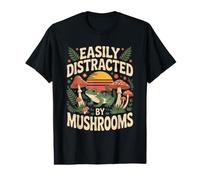 Easily Distracted By Mushrooms Frog Fungi Value Graphic T-Shirt