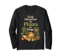 Easily Distracted By Plants and Dogs Retro Plant Dog Gift Long Sleeve T-Shirt