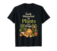 Easily Distracted By Plants and Dogs Retro Plant Dog Gift T-Shirt