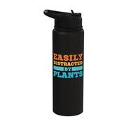 Easily Distracted by Plants Funny Gardening Lover Stainless Steel Insulated Water Bottle