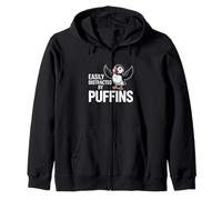Easily Distracted By Puffins Funny Puffin Lover Zip Hoodie