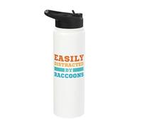 Easily Distracted by Raccoons Funny Trash Panda Lover Stainless Steel Insulated Water Bottle