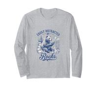 Easily Distracted By Rocks Cute Bear Rockhound Design Long Sleeve T-Shirt