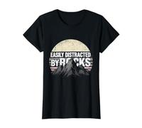Easily Distracted By Rocks Vintage Sunset Geology Nature Value Graphic T-Shirt, Women, Black, M