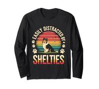 Easily Distracted By Shelties Retro Long Sleeve T-Shirt
