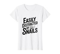 Easily Distracted By Snails Funny Animal Lover Value Graphic T-Shirt, Women, White, XL
