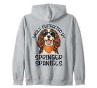 Easily Distracted by Springer Spaniels Funny Dog Lover Zip Hoodie