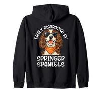 Easily Distracted by Springer Spaniels Funny Dog Lover Zip Hoodie