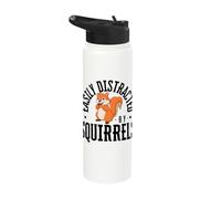Easily Distracted by Squirrels Funny Squirrel Stainless Steel Insulated Water Bottle