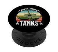 Easily Distracted By Tanks Funny M1A1 Abrams PopSockets Swappable PopGrip