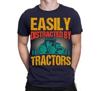 Easily Distracted by Tractors Farmer Farming Vintage Mens T-Shirts Top #TA-25 Navy 2XL
