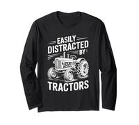 Easily Distracted By Tractors Funny Farm Farmer Long Sleeve T-Shirt