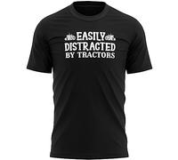 Easily Distracted by Tractors Mens T Shirt Farmers Dad Grandad Top Tee, XXL, Black